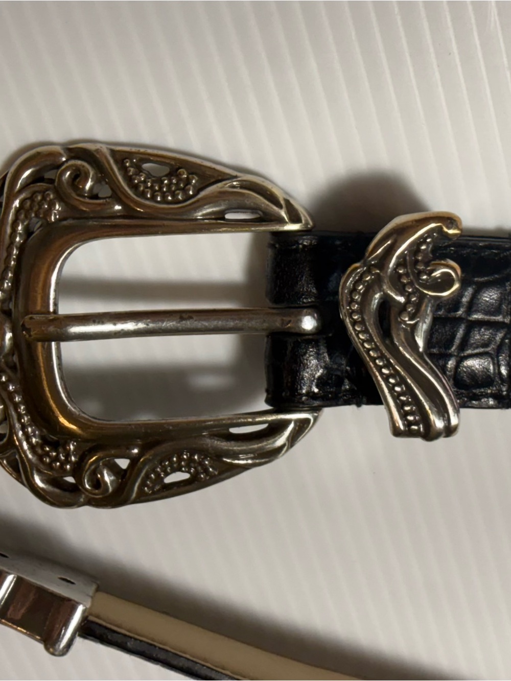 Coldwater Creek Black Croc-Embossed Leather Belt